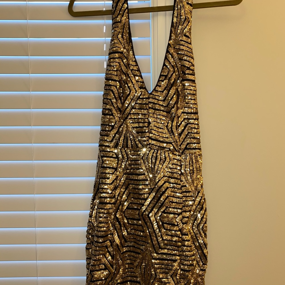 Gold sequin mini dress